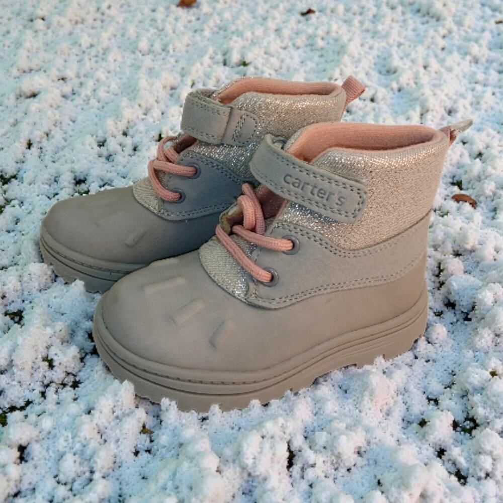 Carter's New w/Tags Girls Gray Glitter Lace Up Lined Boots - Size 8 Toddler